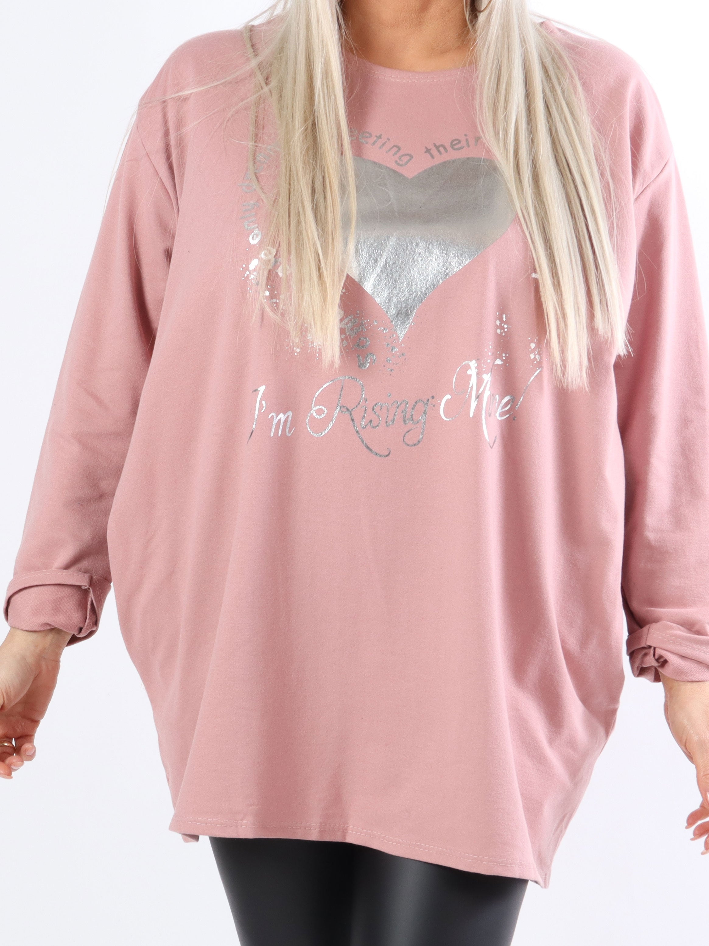 Hearty - Plus size joggingbluse med sølv print foran